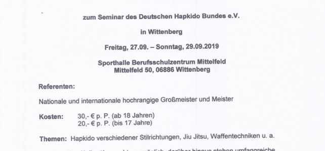 Vorankündigung: DHB-Lehrgang in Wittenberg Vorankündigung: DHB-Lehrgang in Wittenberg